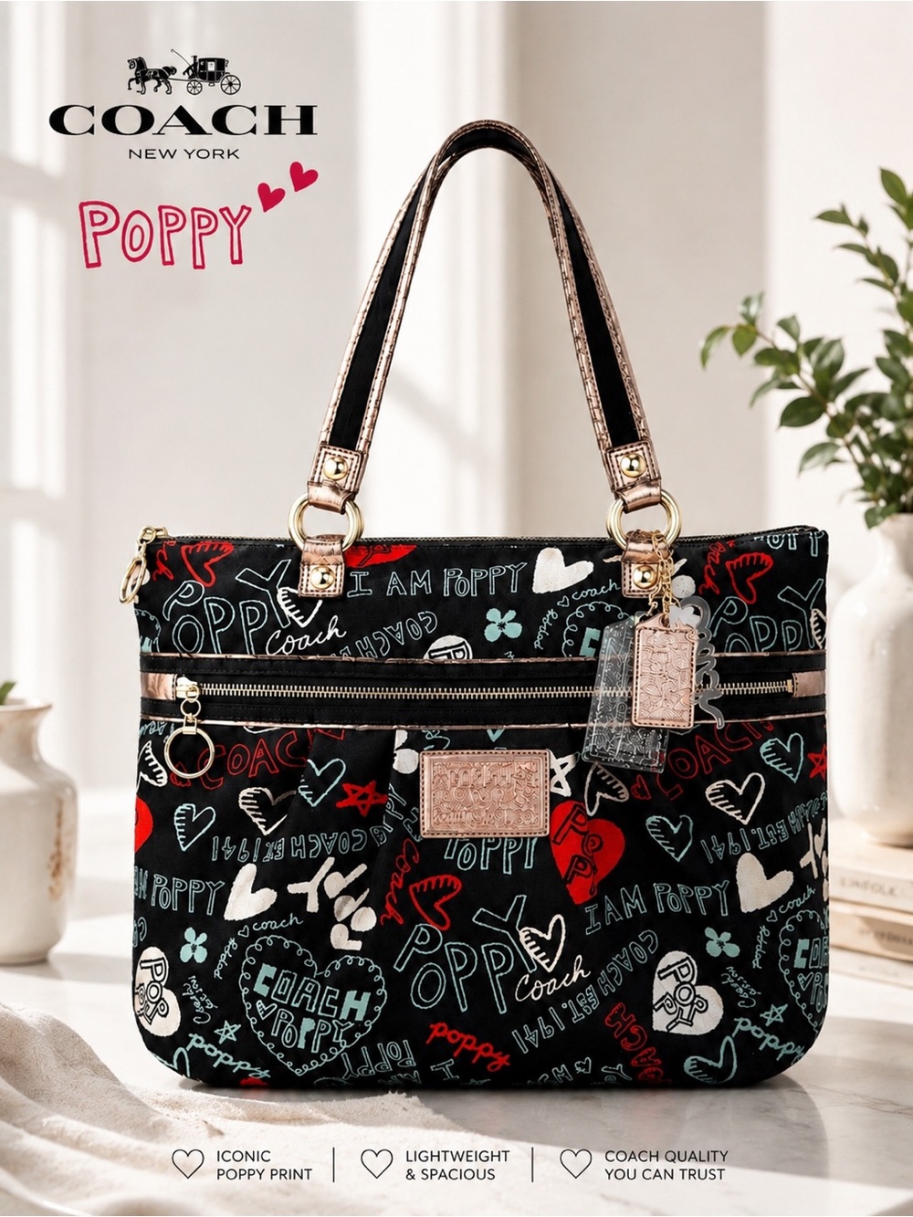Coach Poppy Large Glam Tote with Graffiti Print and 3 Coach Hangtags! EUC!